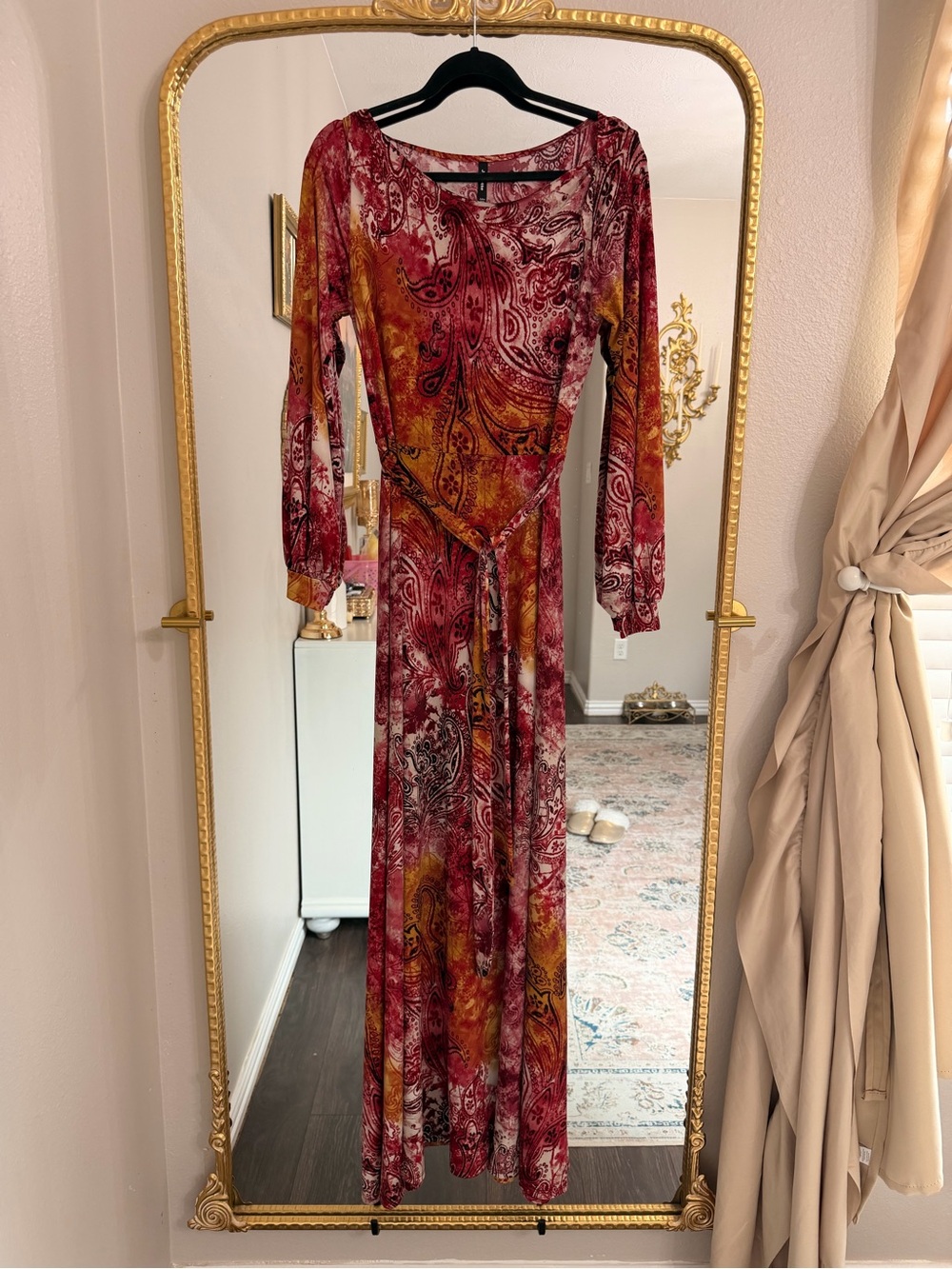 tea n rose Red and Gold Paisley Long Sleeve Maxi Dress